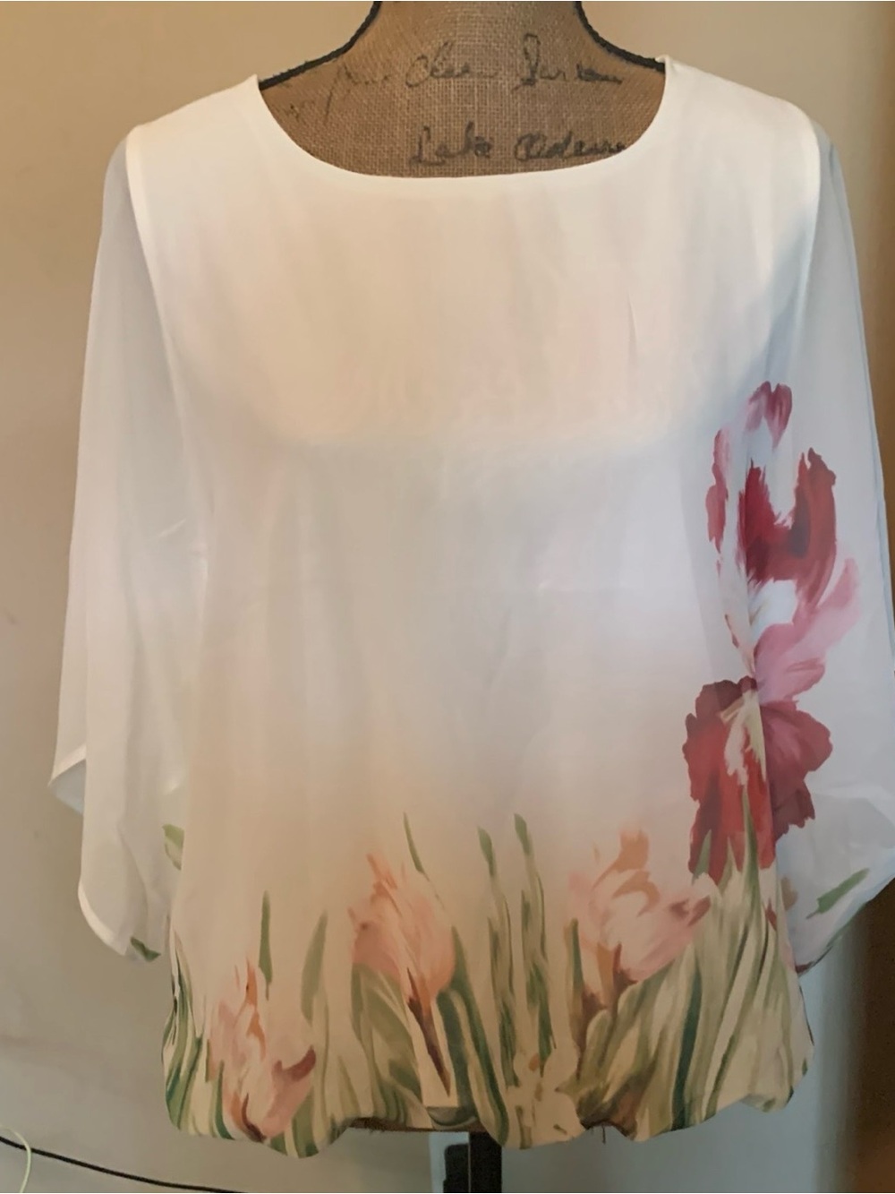 Women's White Floral Chiffon Tunic Top